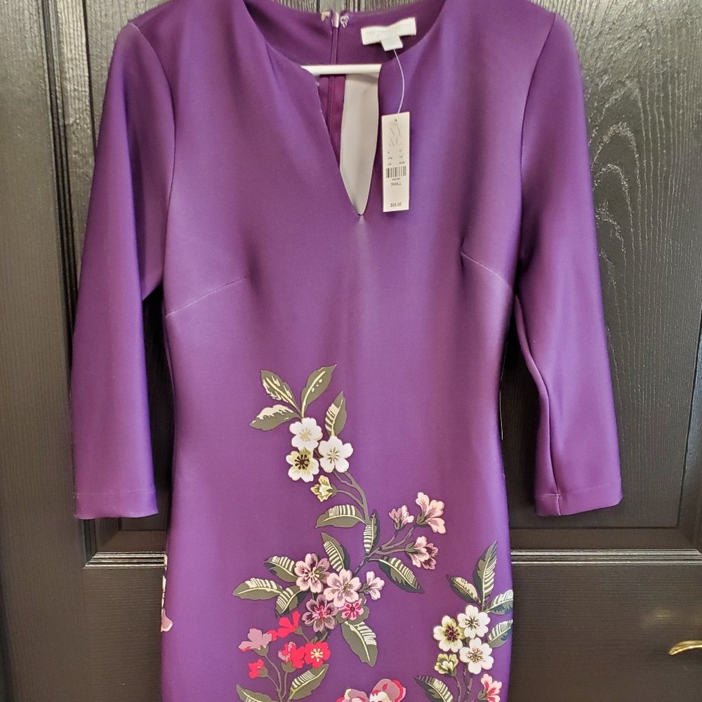 NWT New York and Company 3/4 Sleeve Purple Floral Sheath Dress